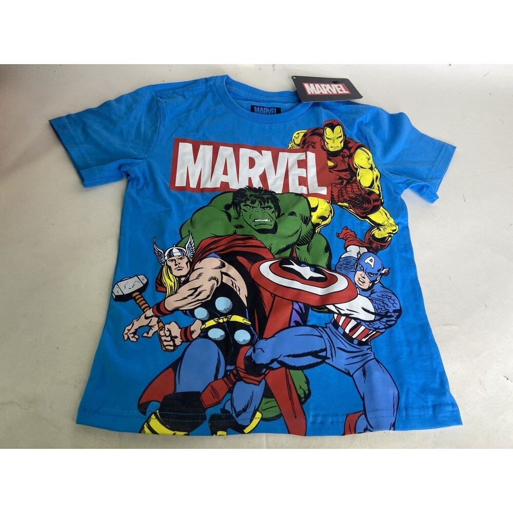 Marvel Comics Avengers Blue Tee T-Shirt Short Sleeve Kids Boys Size 5-6